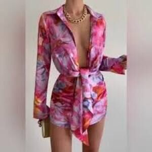 RUNAWAY THE LABEL FLORAL SATIN PINK SILKY FLORAL RUBY CHARLIE DRESS XXL NEW